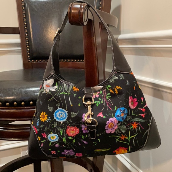 Gucci Handbags - Gucci Black Floral Jackie Shoulder Hobo